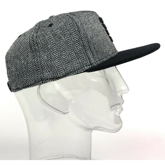 Cult Of Individuality Black White Wool Herringbone Snapback Baseball Hat Cap - Picture 5 of 8